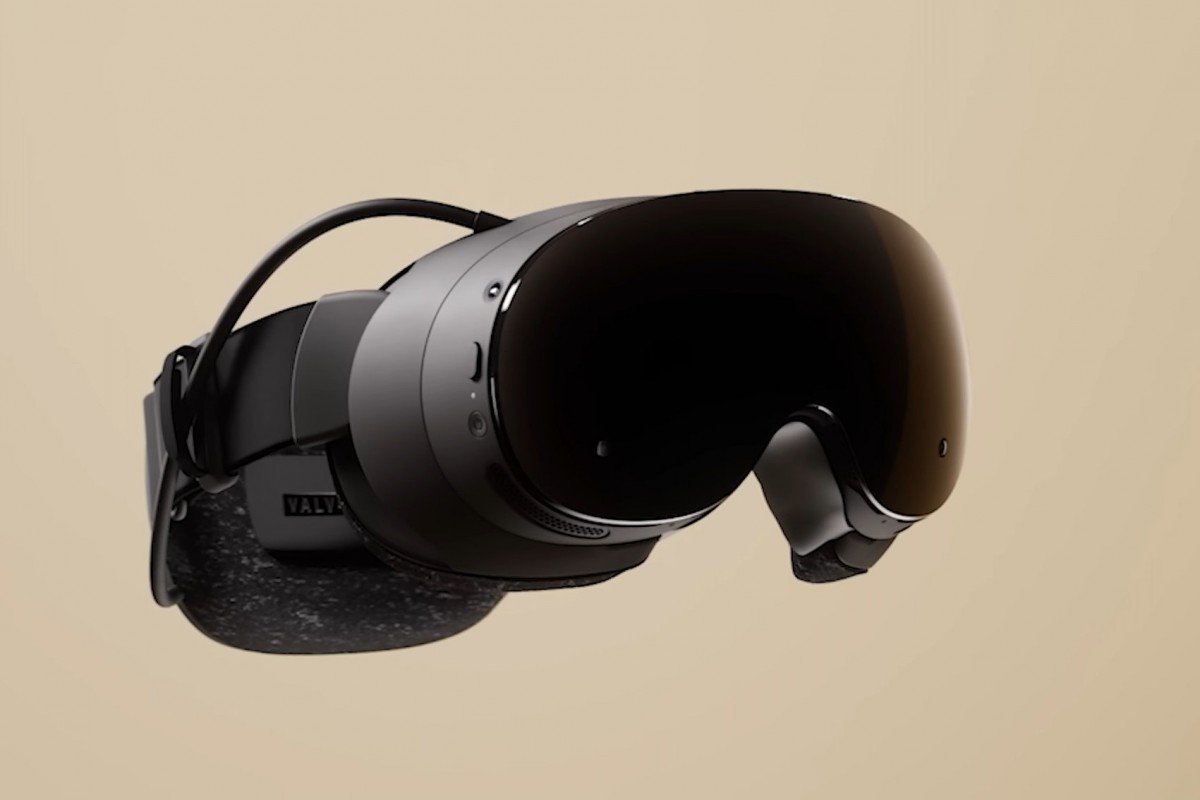 Close-up view of the Steam Frame VR Headset, highlighting its ergonomic design.