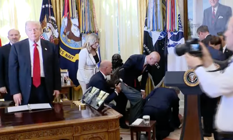 WATCH: Man Collapses During Oval Office Address As Press Is Rushed Out Of Room