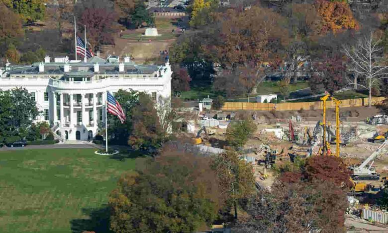 White House construction seen from D.C. monument
