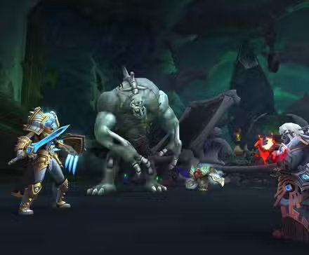 A close-up of a player character exploring a bioluminescent cave within the new underground zones.