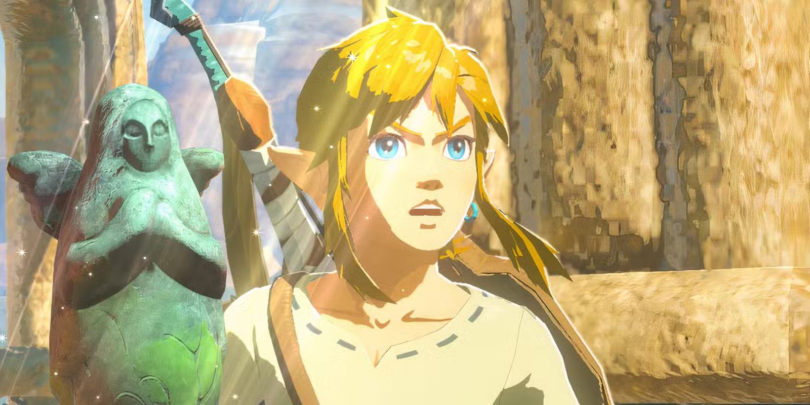 A zoomed-in, slightly clearer image from the leaked footage, focusing on the character believed to be Link, showing details of his green tunic and blonde hair.