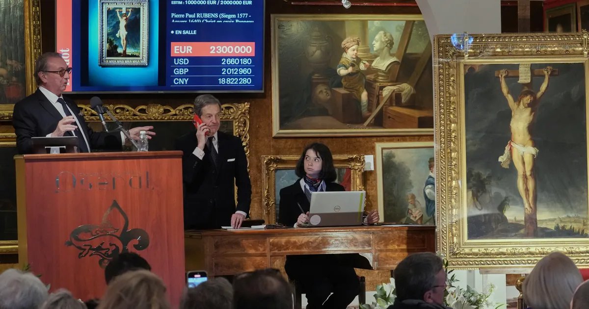 The rediscovered Rubens painting on display at the auction house.