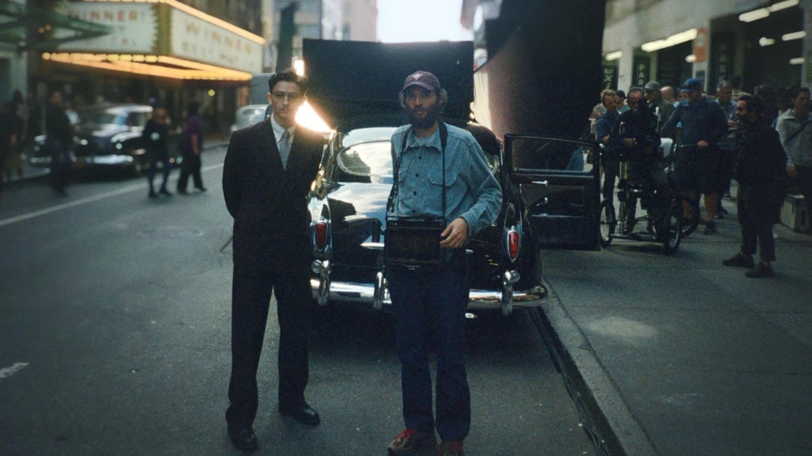 Director Amelia Stone on set with Timothée Chalamet.