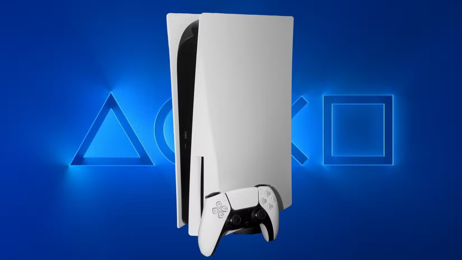 A hand holding a PlayStation 5 controller, with a faint glow around the buttons, suggesting an immersive gaming experience that is now being optimized for energy efficiency.