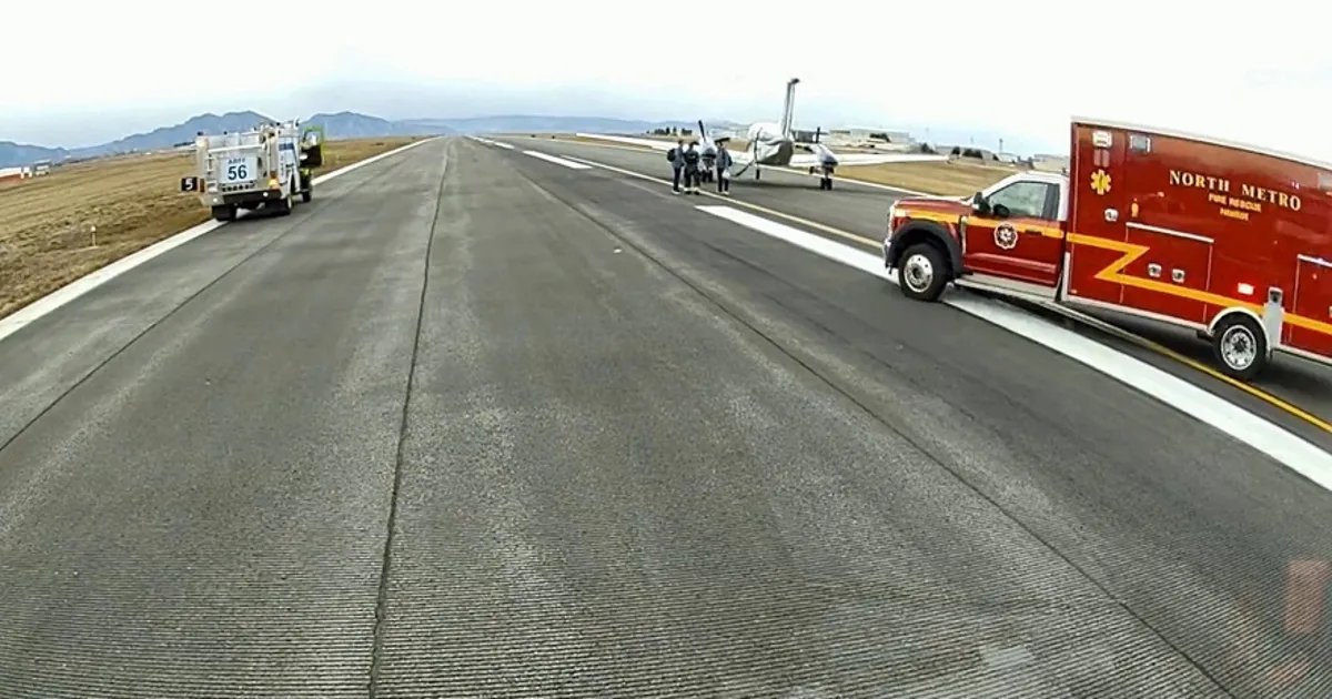 A modern commercial airliner performing an automated landing, wheels down, approaching a runway at dusk.