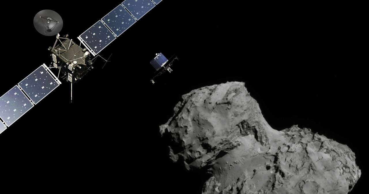 An artistic rendering of a mysterious interstellar object like 3I/ATLAS or Oumuamua traversing the solar system, with Earth in the distant background.