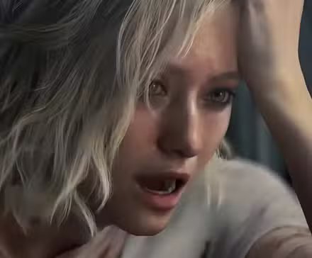 A stylish shot of Dante from Devil May Cry, mid-action with his iconic swords and pistols, against a backdrop of glowing red and purple. 