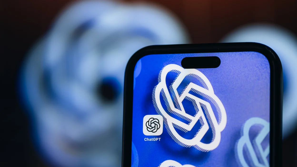 An image showing various digital advertisements overlaying a screen that displays the ChatGPT interface, with text like 'Sponsored Content' and 'Ad' visible. A confused user might be depicted in the foreground.