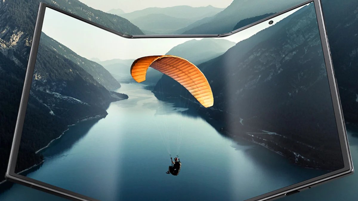 Close up render of the Galaxy Z TriFold in a folded position.