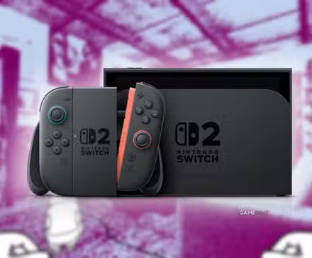 A close-up of an original Nintendo Switch console, displaying its vibrant home screen.