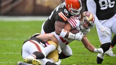 Things got heated at the end of the game between the Browns and 49ers; Christian McCaffrey was tough on Myles Garrett and left him a message