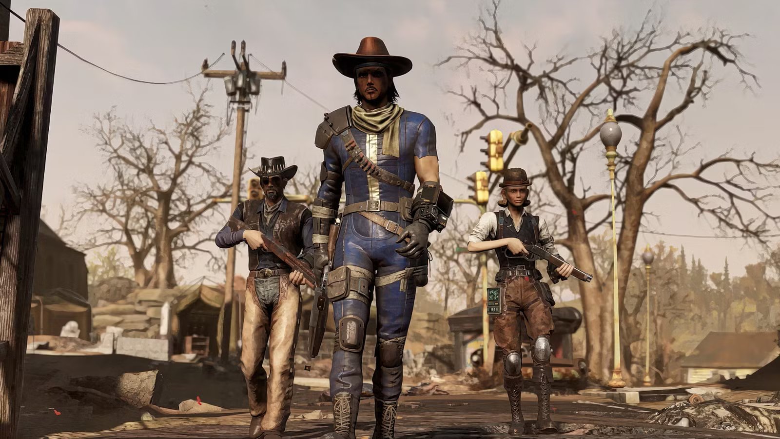 A group of Fallout 76 players collaborating in a post-apocalyptic setting