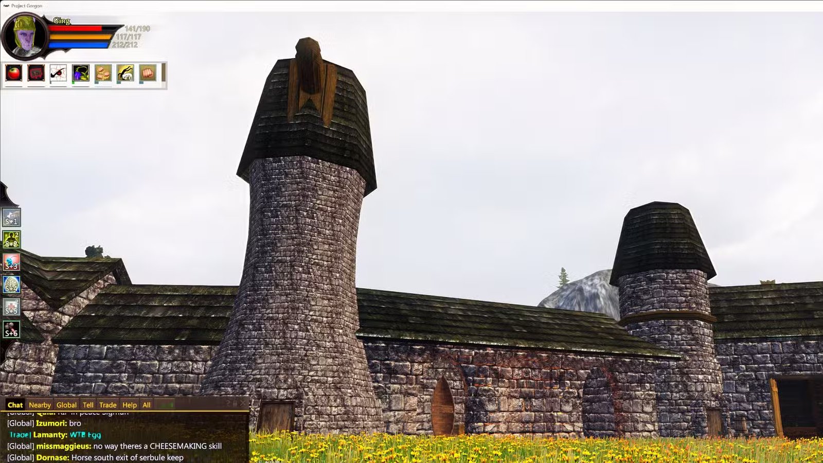 A player character in a dark dungeon, suggesting that other zones in Project Gorgon are not experiencing the same lag issues as Serbule.