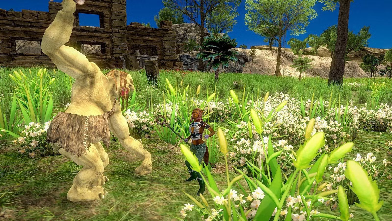 A player character from Project Gorgon, mid-combat, appearing to freeze due to severe lag in the Serbule zone.