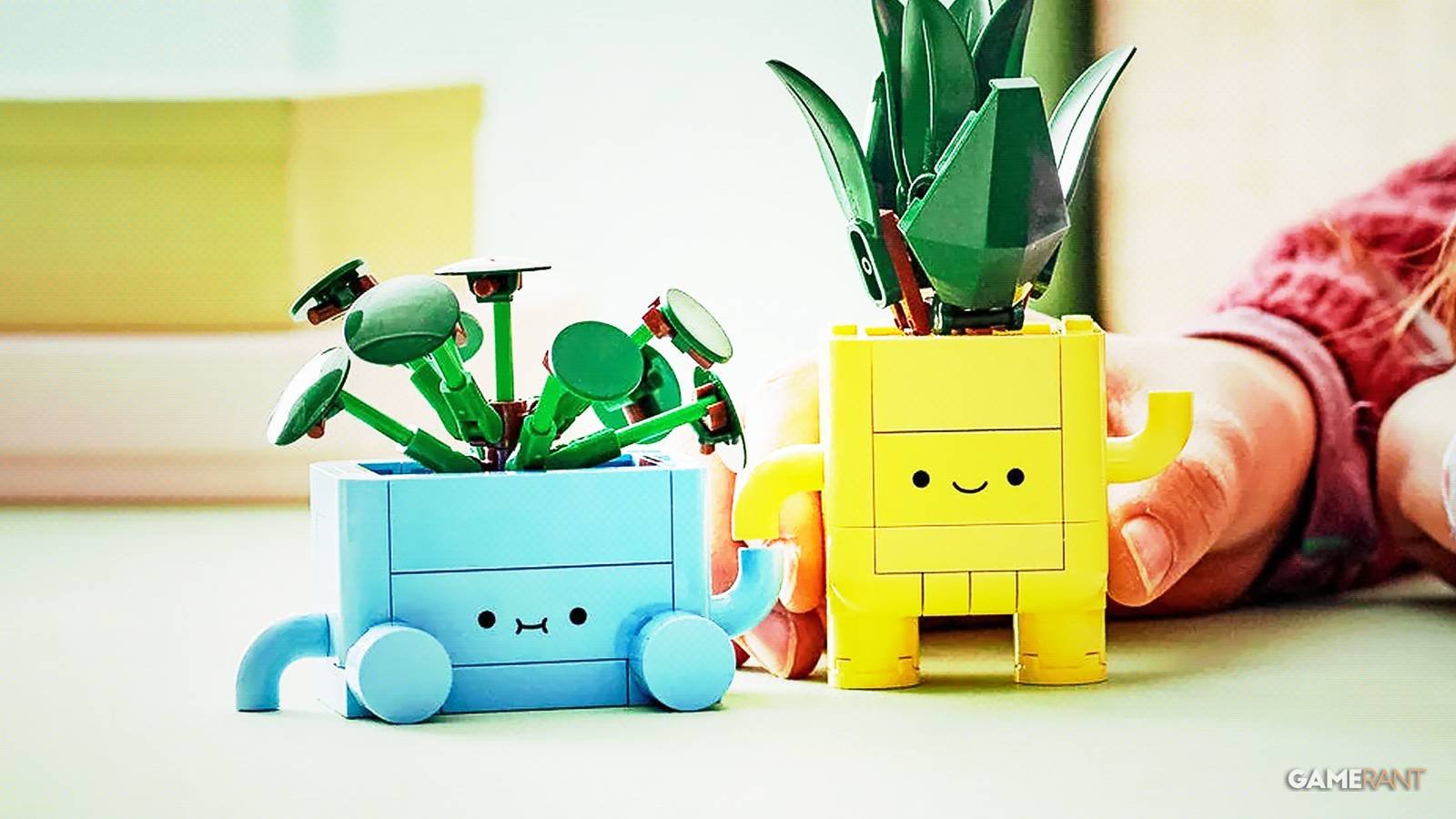 Unofficial LEGO Cosy Plants packaging leak showing set number 10371 and 248-piece count with interchangeable pots feature Unofficial LEGO Cosy Plants packaging leak showing set number 10371 and 248-piece count with interchangeable pots feature