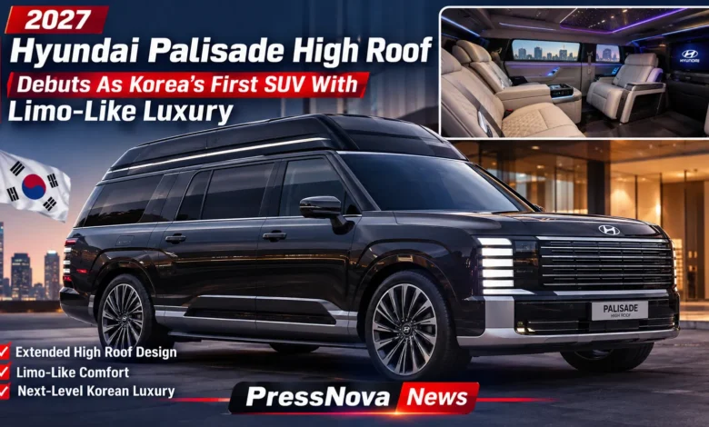 2027 Hyundai Palisade High Roof exterior showing raised roof and 21-inch wheels