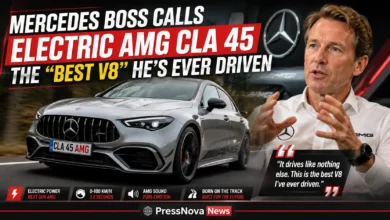 2027 Mercedes-AMG CLA 45 electric performance sedan on track