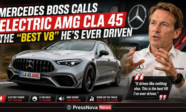 2027 Mercedes-AMG CLA 45 electric performance sedan on track