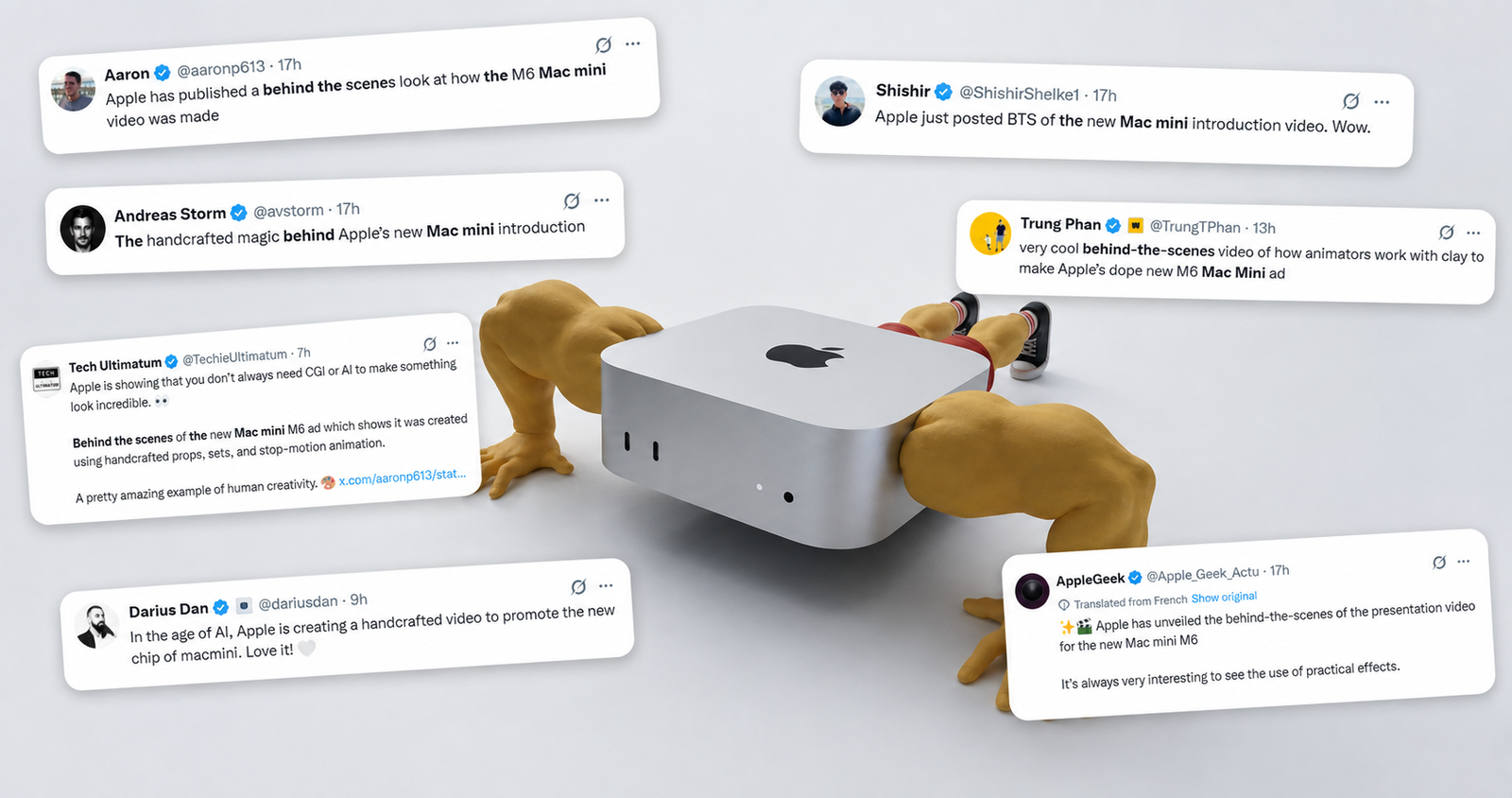 Mac mini stop-motion animation set with handcrafted clay rocket and miniature props