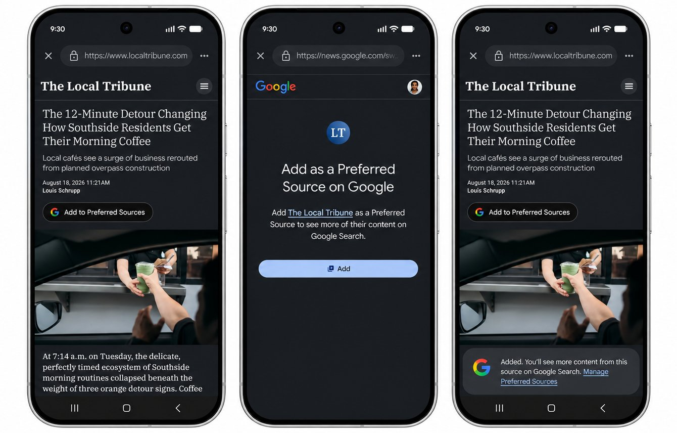 Google Discover natural language chat interface showing how users can customize their feed with text prompts Google Discover natural language chat interface showing how users can customize their feed with text prompts