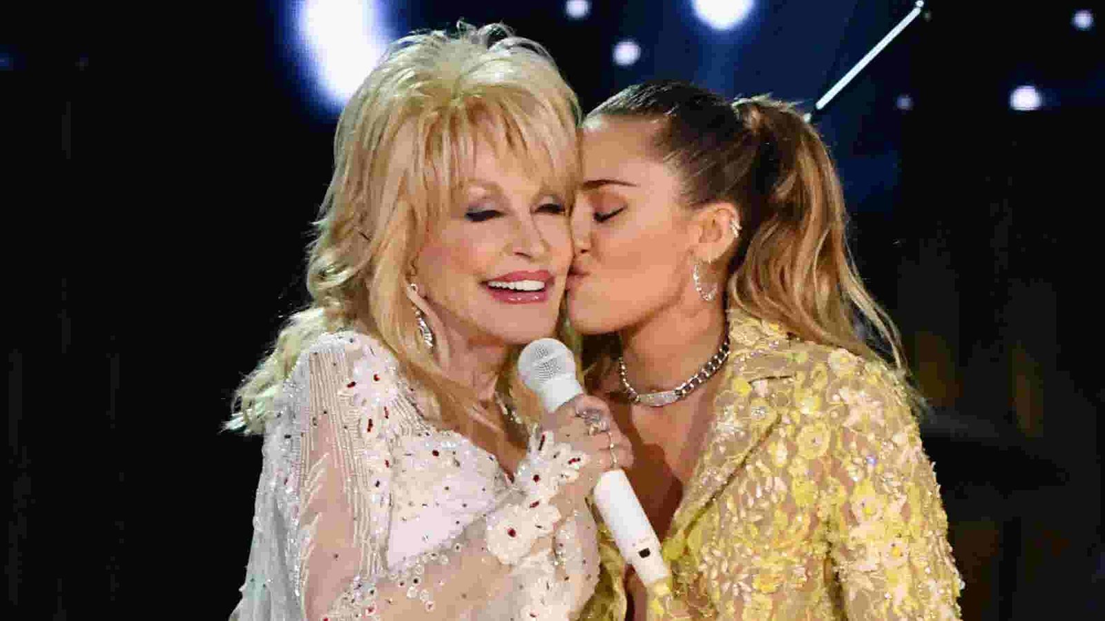 Miley Cyrus Instagram tribute post to Dolly Parton with a black and white photo