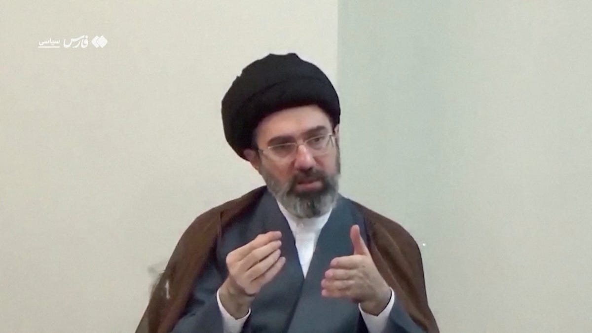 Undated archival footage of Mojtaba Khamenei released by Iranian media showing him at a religious study session