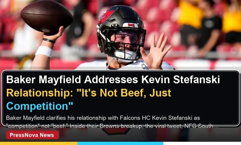 Baker Mayfield and Kevin Stefanski facing each other as opponents in an NFC South matchup