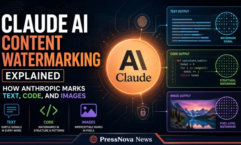Anthropic Claude AI watermarking system explained showing invisible text watermark and C2PA metadata for files
