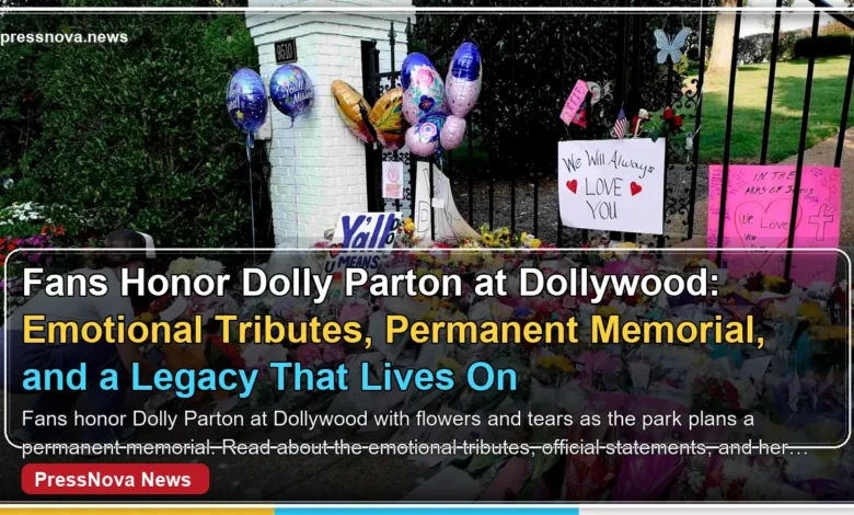 Fans honor Dolly Parton at Dollywood entrance with flowers and handwritten notes after her passing