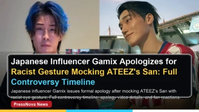 Japanese influencer Gamix apologizes in black suit for racist gesture mocking ATEEZ member San