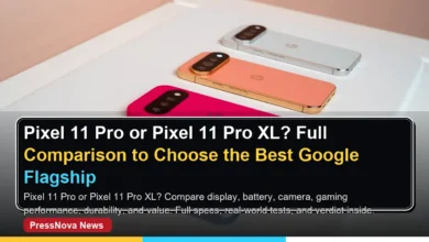 Google Pixel 11 Pro and Pixel 11 Pro XL side by side comparison showing size difference