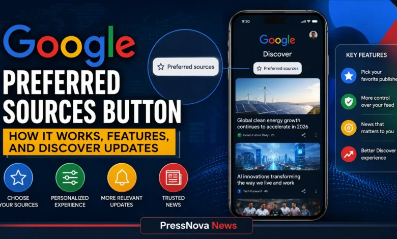 Google Preferred Sources button interface showing how to add preferred sources in search results