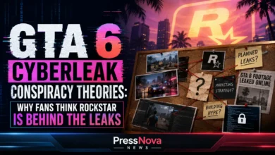 GTA 6 Cyberleak conspiracy theories explored with Rockstar Games logo and leaked gameplay imagery