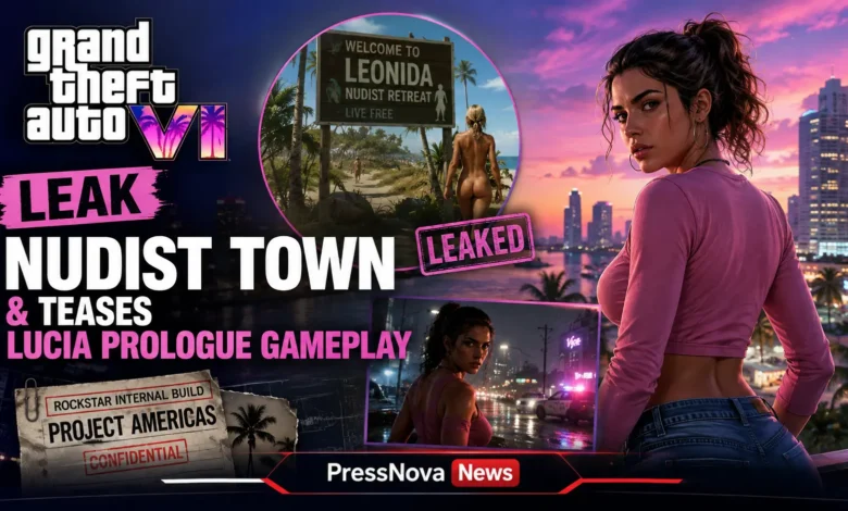GTA 6 leak gameplay footage showing Jason in nudist town environment with NPCs