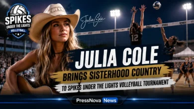 Julia Cole performing at Spikes Under the Lights volleyball tournament at AT&T Stadium