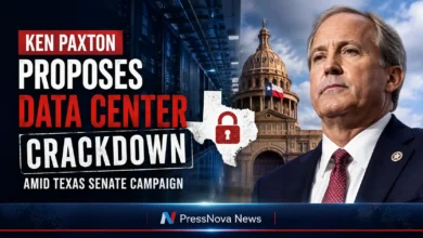 Texas Attorney General Ken Paxton speaking at a campaign event, announcing data center crackdown plan