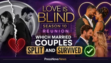 Love is Blind Season 10 reunion cast with hosts Nick and Vanessa Lachey on stage