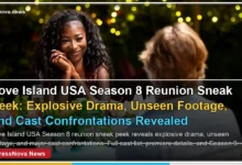 Love Island USA Season 8 reunion cast with hosts Ariana Madix and Andy Cohen on stage at Universal Studios Hollywood