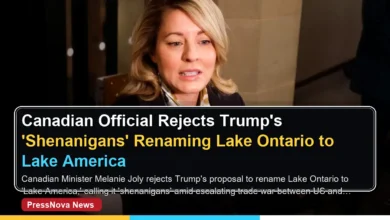 Canadian Minister Melanie Joly speaks at press conference rejecting Trump Lake Ontario renaming proposal