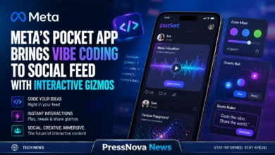 Meta Pocket app interface showcasing interactive gizmos and vibe coding creation on mobile screen