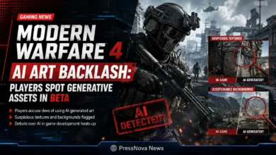 Modern Warfare 4 multiplayer map showcasing environmental artwork and posters scrutinized for suspected AI generation