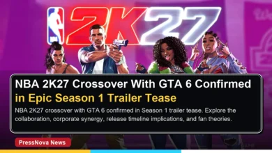 NBA 2K27 crossover with GTA 6 teaser showing arcade cabinets and palm tree graphic from Season 1 trailer