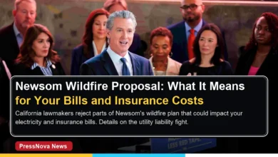 California Governor Gavin Newsom speaks during a press conference about wildfire reform proposals