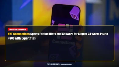 NYT Connections Sports Edition game interface showing 16-word grid for August 24 puzzle #700 with color-coded difficulty levels