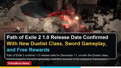 Path of Exile 2 1.0 release date announcement featuring the new Duelist class wielding a sword with Cyclone skill effects