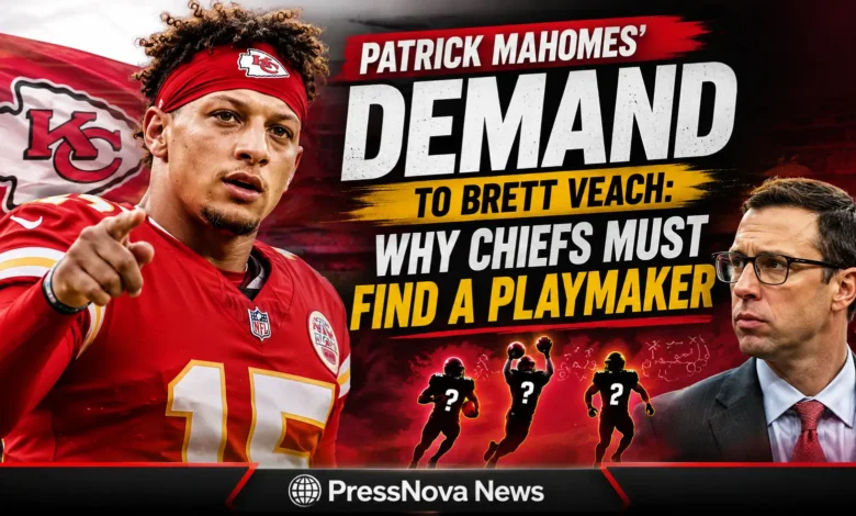 Patrick Mahomes speaking with Chiefs GM Brett Veach on the sideline during a game