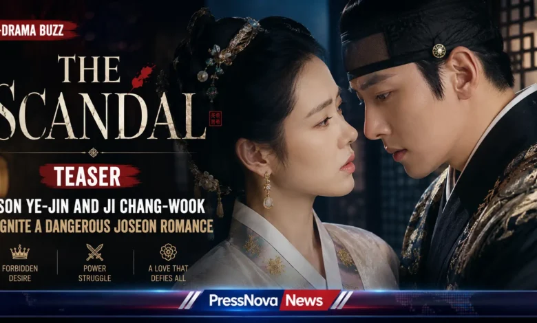 The Scandal teaser poster featuring Son Ye-jin as Lady Cho and Ji Chang-wook as Cho Won in a dangerous embrace