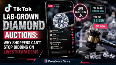 Royale Diamonds TikTok live auction showing lab-grown diamond under bright lights with bid counter on screen