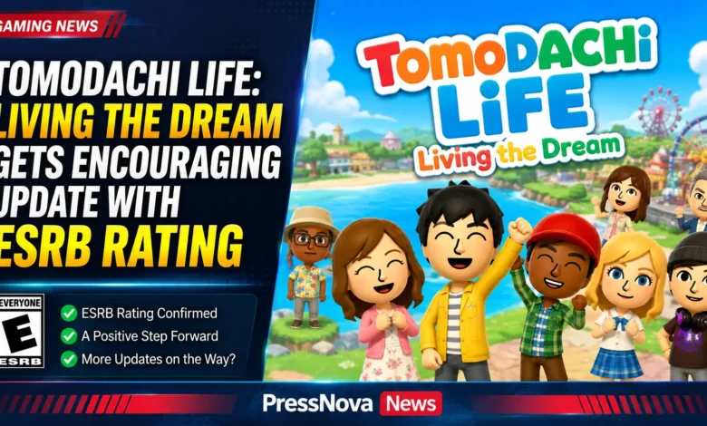 Tomodachi Life Living the Dream key art featuring colorful Miis on a sunny island with the game logo