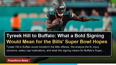 Tyreek Hill in a Buffalo Bills uniform concept art sprinting on the field
